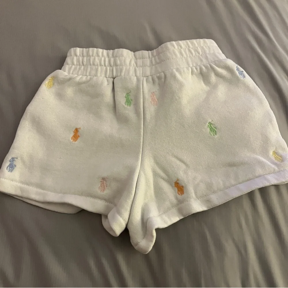 Polo by Ralph Lauren White Terry Shorts with Pastel Pony Embroidery